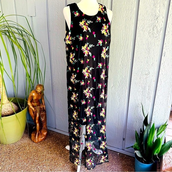 Vince Camuto Large Sleeveless Maxi Embroidered Floral Dress Spring Tropical - Picture 3 of 16